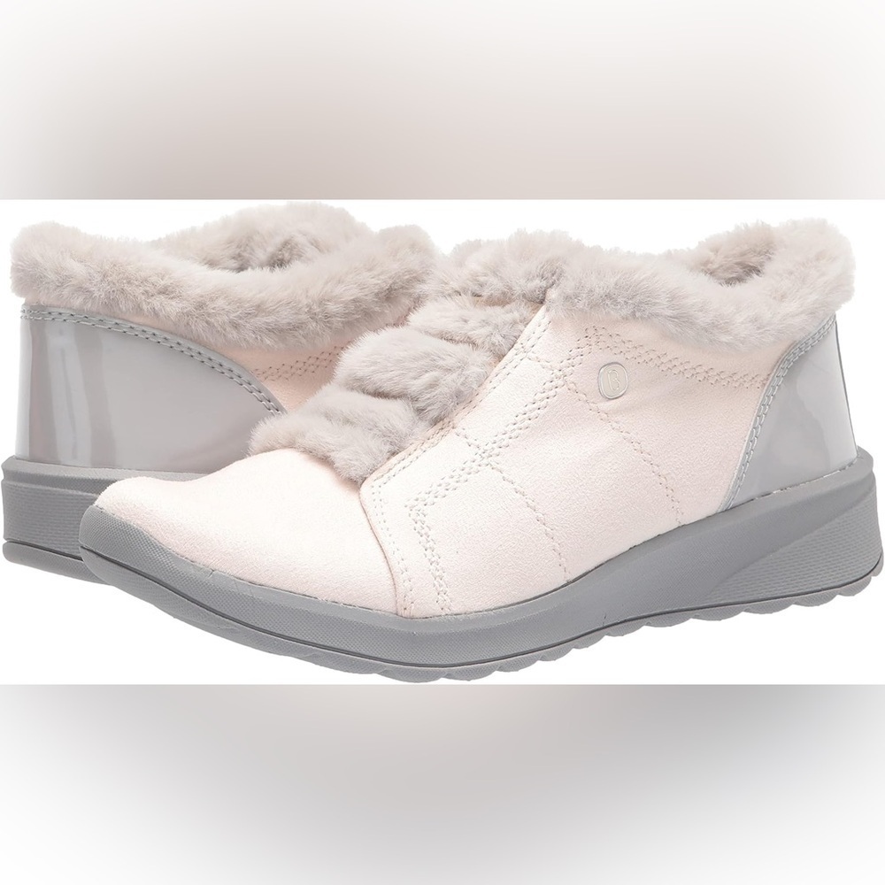 Bzees Women's Cozy Pink and Gray Slippers